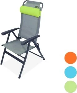 Portal Outdoor Ken Reclining Chair Grey With A Green Headrest And Stitching PT-CH-KEN-GN