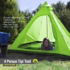 Summit Camping Festival 4 Person Hydrahalt Tipi Tent - GREEN 571046G -Camping Haven Shop 91jmkwndmtl. ac sl1500