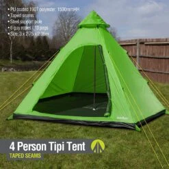Summit Camping Festival 4 Person Hydrahalt Tipi Tent - GREEN 571046G -Camping Haven Shop 91keyfutmgl. ac sl1500 1