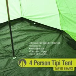 Summit Camping Festival 4 Person Hydrahalt Tipi Tent - GREEN 571046G -Camping Haven Shop 91p6yzl gvl. ac sl1500 1